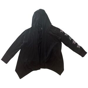 EUC Pixie Lane Girls Black Hooded Cardigan with Star Accents- Size 6 & Size 14